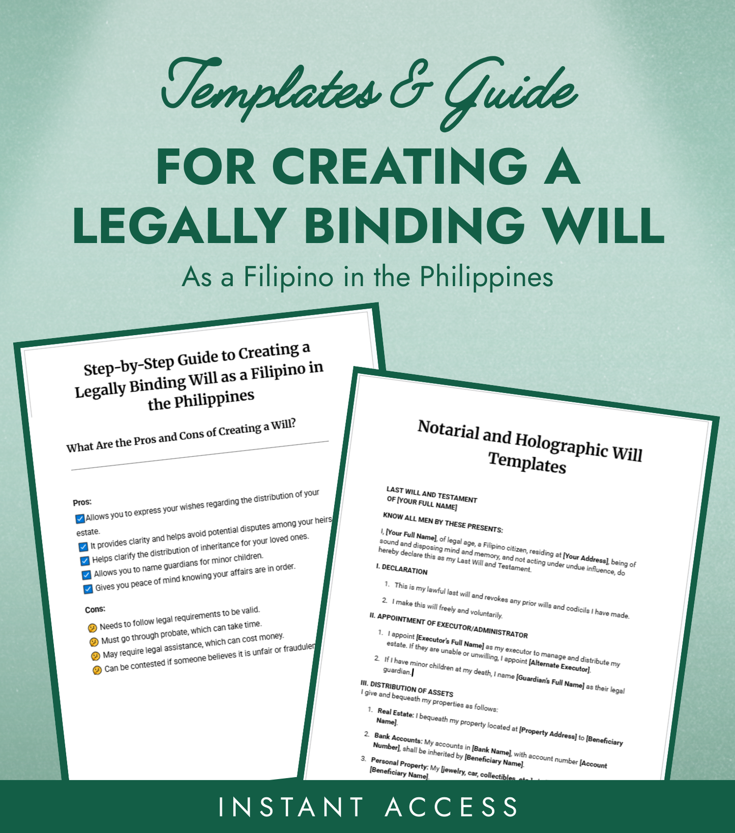 Last Will & Testament Bundle: Templates & Guide (Lawyer-Approved) [DIGITAL PRODUCT]